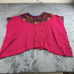 Vintage Womens Kaftan Size XL Pink Heavily Embroidered Handmade Unique Colorful